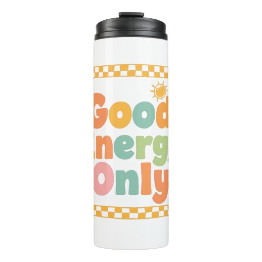 Positive "Good Energy Only" Checkered Frame Thermosbecher (Vorderseite)