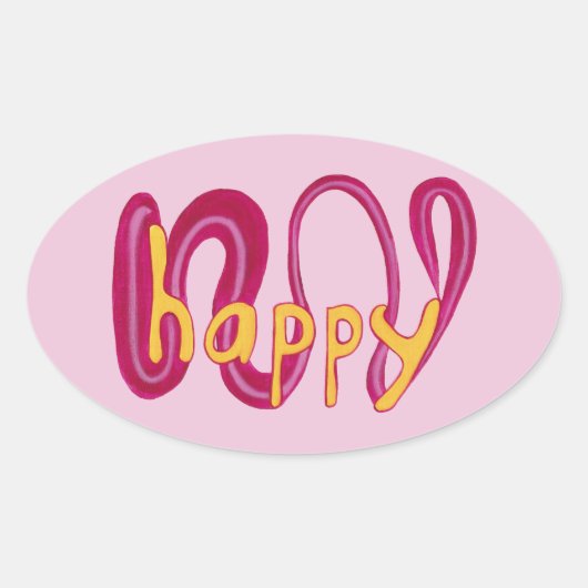 Positive Happy Word Stickers Gelb Rosa Magenta (Vorderseite)