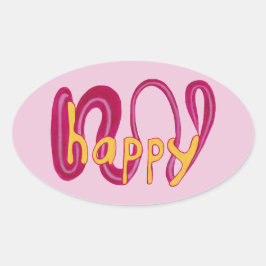 Positive Happy Word Stickers Gelb Rosa Magenta