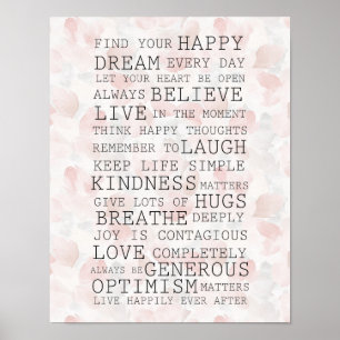 Positive Inspirierende Rosa Rosenblüten Poster