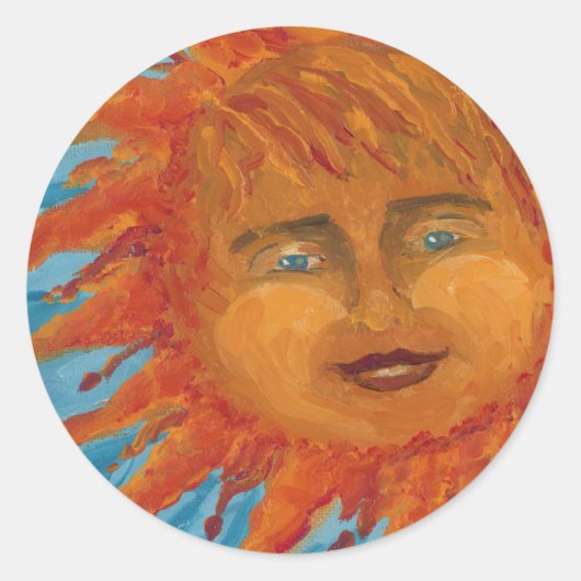 Positive, lächelnde Orangensonne aus Acrylmalerei Runder Aufkleber (Vorderseite)