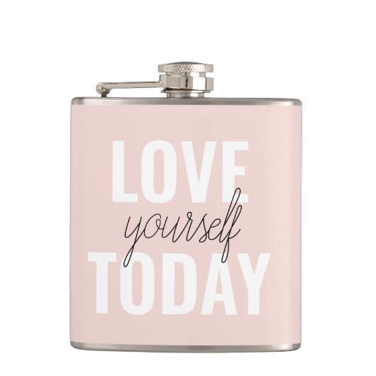 Positive Liebe Sie heute Pastel Pink Zitat Flachmann (Vorderseite)