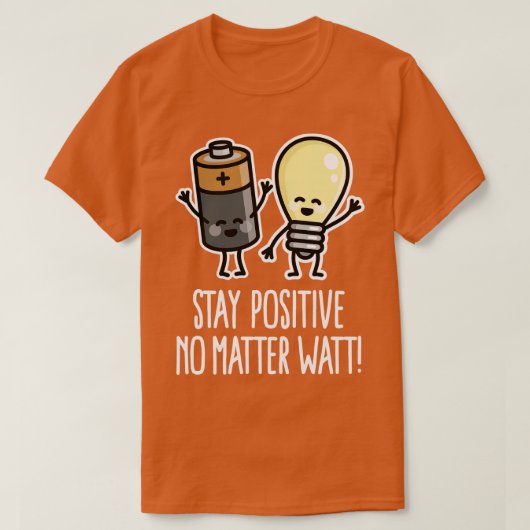Positive lustige Batterie Glühbirne Kugelschreiber T-Shirt (Design vorne)