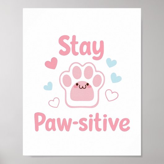 Positive Paw Print with Hearts Poster (Vorne)
