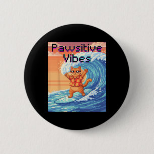 Positive Pfoten Katzen Surfen - Pixel Art Welle  Button