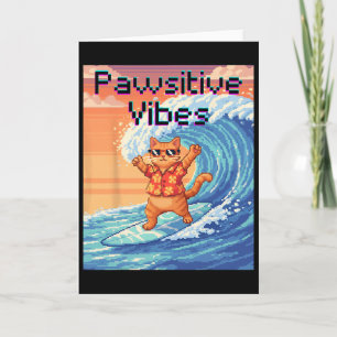Positive Pfoten Katzen Surfen - Pixel Art Welle  Karte