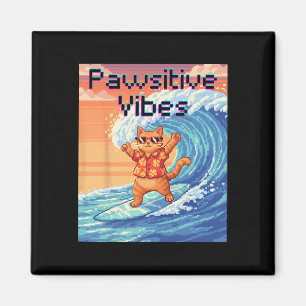 Positive Pfoten Katzen Surfen - Pixel Art Welle Magnet