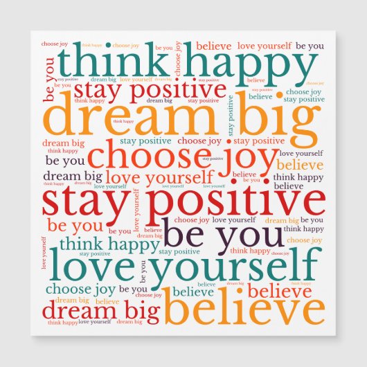 Positive Phrasen WordArt-Muster Multicolor White Magnetkarte (Vorderseite)