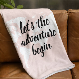 Positive Pink Lass uns die Abenteuer beginnen Welt Fleecedecke
