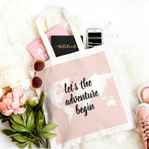 Positive Pink Lass uns die Abenteuer beginnen Welt Tragetasche