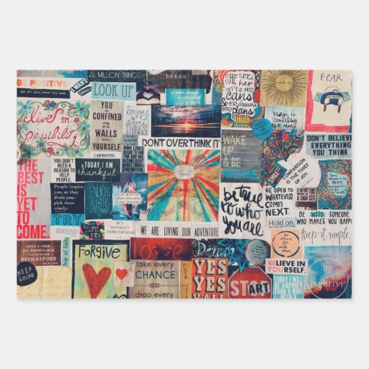 Positive Vibes Collage Wrapping Paper Geschenkpapier Set (Vorderseite 2)