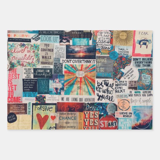 Positive Vibes Collage Wrapping Paper Geschenkpapier Set (Vorderseite)
