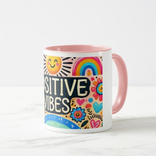 Positive Vibes, farbenfrohe Tasse (VorderseiteRechts)