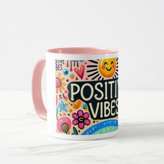Positive Vibes, farbenfrohe Tasse (Vorderseite Links)