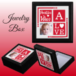 Positive Vibes fügen dem Bild zunächst rotes Grau  Erinnerungskiste<br><div class="desc">Sake Schmuck / Schmuck Geschenkboxen. Personalisieren Sie mit einem Initial und Foto. Positive Liebe mit Liebe und Rot,  Grau und Weiß.</div>