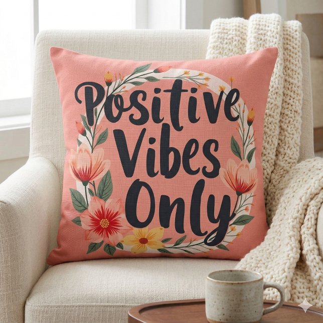 Positive Vibes nur Blumenmuster-Design Kissen (Positive Vibes Only Floral Wreath Design Throw Pillow Mockup D)