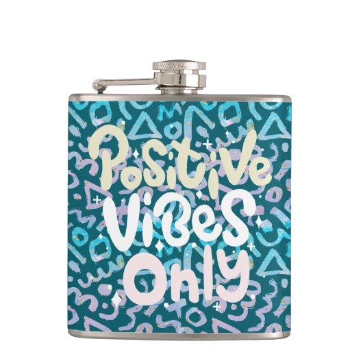 Positive Vibes nur grün geometrisch boho Flachmann (Vorderseite)