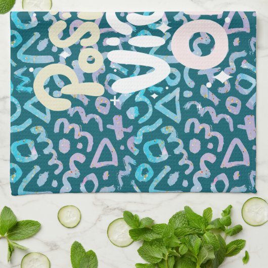 Positive Vibes nur grün geometrisch Geschirrtuch (Gefaltet)