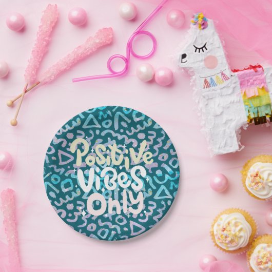 Positive Vibes nur grün geometrisch Pappteller (Party)