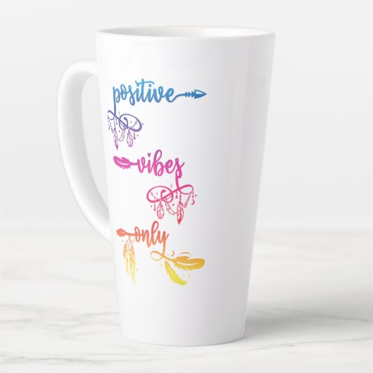 Positive Vibes Only, Rainbow Ombre Boho Latte Mug Milchtasse (Linke Ecke)