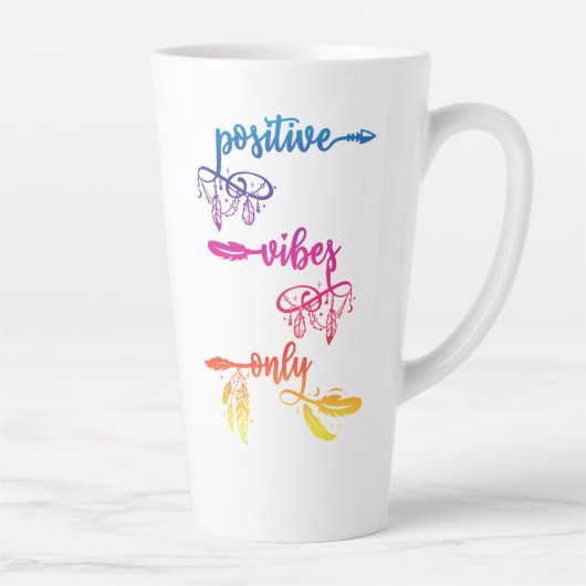 Positive Vibes Only, Rainbow Ombre Boho Latte Mug Milchtasse (Rechts)