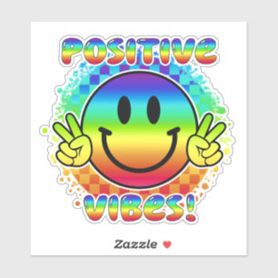 Positive Vibes Smile Face Emoji Peace Sign Vinyl Aufkleber