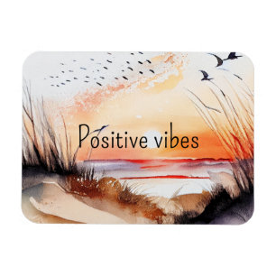Positive Vibes Strand Sonnenuntergang mit Vögeln Magnet