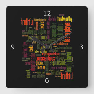 Positive Werte für motivierend Wörter #4 Quadratische Wanduhr