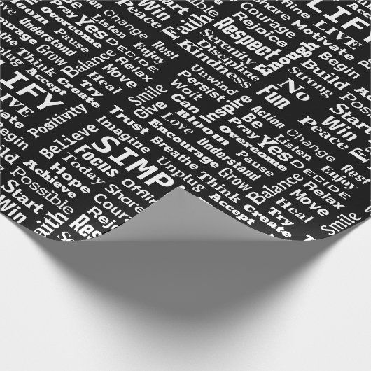 Positive Word Cloud auf schwarz Geschenkpapier (Ecke)