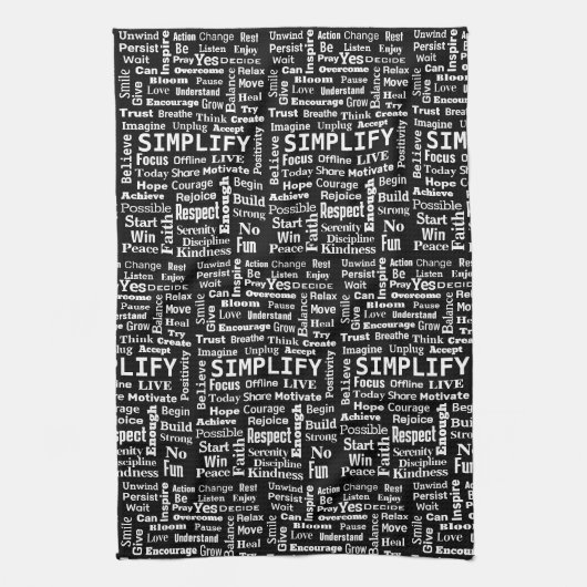 Positive Word Cloud auf schwarz Geschirrtuch (Vertikal)