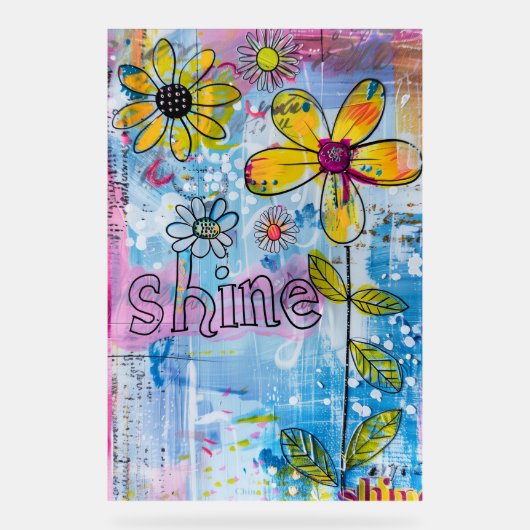 *~* Positive Wörter LEUCHTEN Doodle-Blumen Acrylschild (Vorderseite)