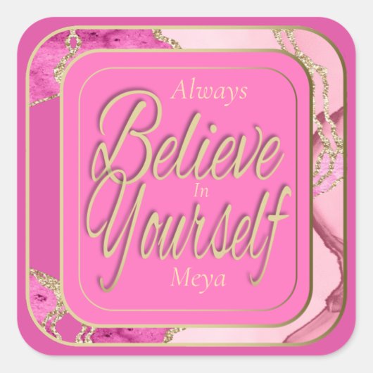 Positiver Affirmative Pink Gold Marble Glitzer Quadratischer Aufkleber (Vorderseite)