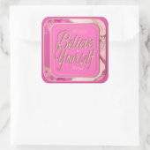 Positiver Affirmative Pink Gold Marble Glitzer Quadratischer Aufkleber (Tasche)