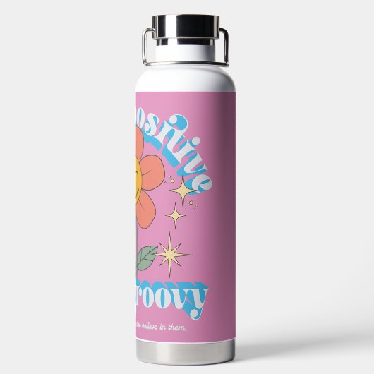 Positiver Bleibe Groovy Slogan Trinkflasche (Rückseite)