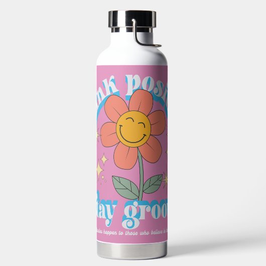 Positiver Bleibe Groovy Slogan Trinkflasche (links)
