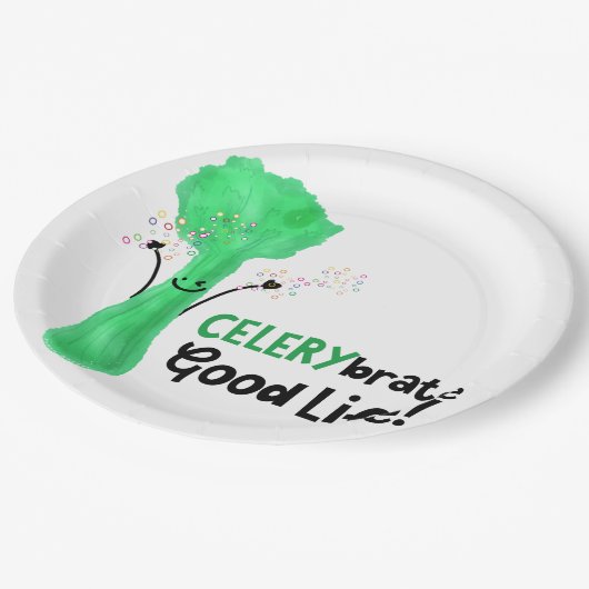 Positiver Celery Pun - Celerybrate Good Life Pappteller (Schrägansicht)