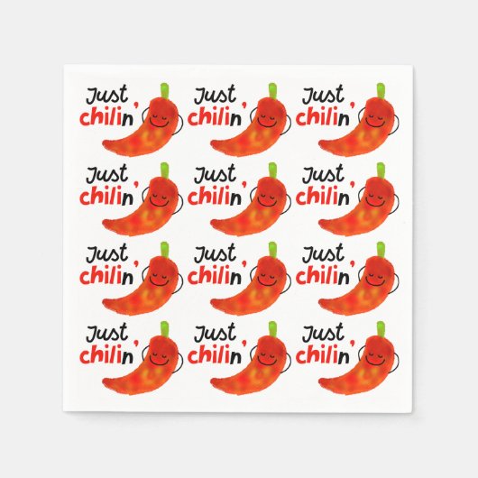 Positiver Chili Pfeffer Pun - Just Chilin Serviette (Vorderseite)