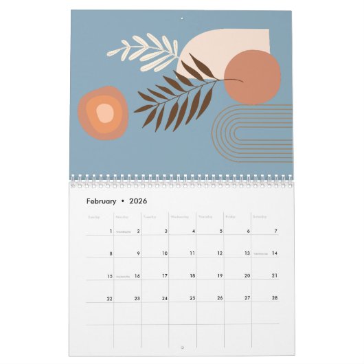 Positiver Pflanze Leaf Boho Sun Arch Calendar Kalender (Feb 2026)