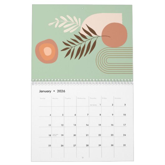 Positiver Pflanze Leaf Boho Sun Arch Calendar Kalender (Jan 2026)