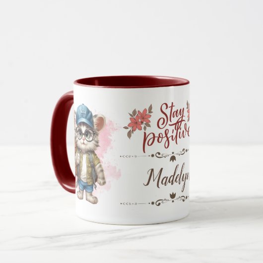 Positiver Rucksack für die Katze Personalisiert bl Tasse (Vorderseite Links)