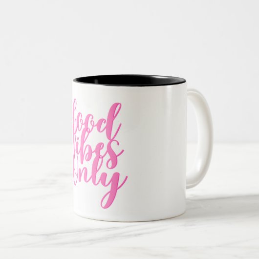 Positiver Text Nur Gute Bilder Zweifarbige Tasse (VorderseiteRechts)