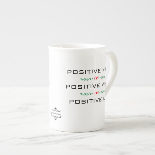 POSITIVER VERSTAND, POSITIVER VIBES, POSITIVE PORZELLANTASSE (Vorderseite Rechts)