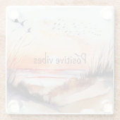 Positiver Vibes Beach Sonnenuntergang mit Vögeln Glasuntersetzer (Rückseite)