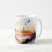 Positiver Vibes Beach Sonnenuntergang mit Vögeln Kaffeetasse (VorderseiteRechts)