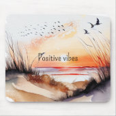 Positiver Vibes Beach Sonnenuntergang mit Vögeln Mousepad (Vorne)