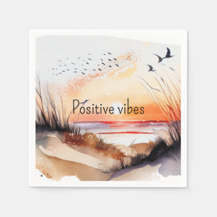 Positiver Vibes Beach Sonnenuntergang mit Vögeln Serviette