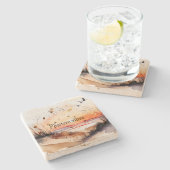 Positiver Vibes Beach Sonnenuntergang mit Vögeln Steinuntersetzer (Seitenansicht)