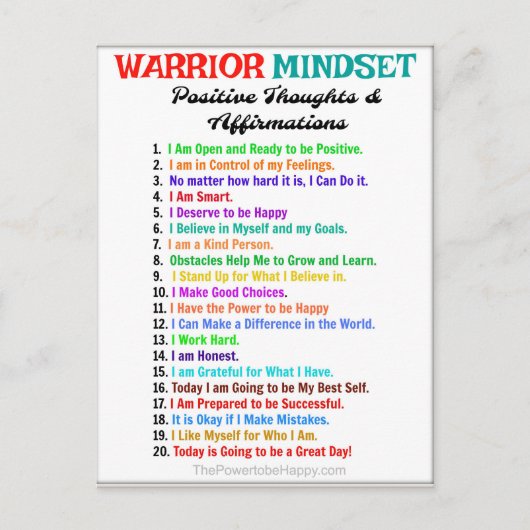 Positives Affirmations Poster - Warrior Mindset Postkarte (Vorderseite)