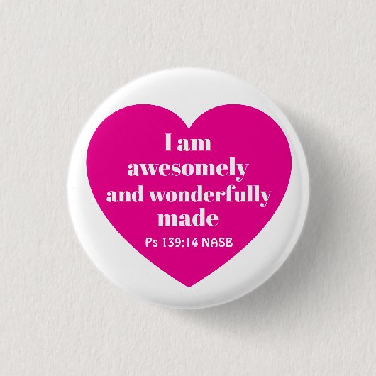 Positives Bibelvers-Zitat Rosa Herz Süß Button (Vorderseite)