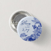 Positives Blossom Zitat Blauen Blumen Lotus Mandal Button (Vorne & Hinten)